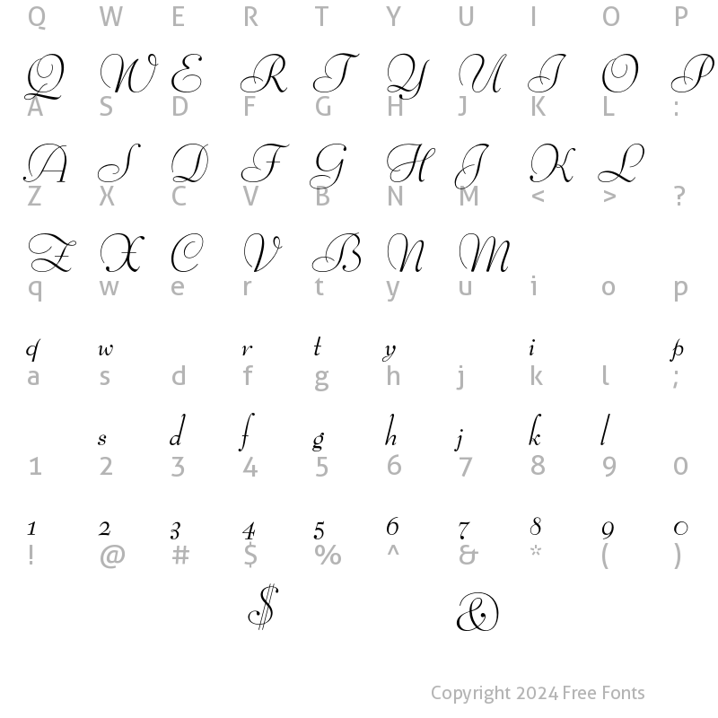 Character Map of Bernhard Modern Swash Italic