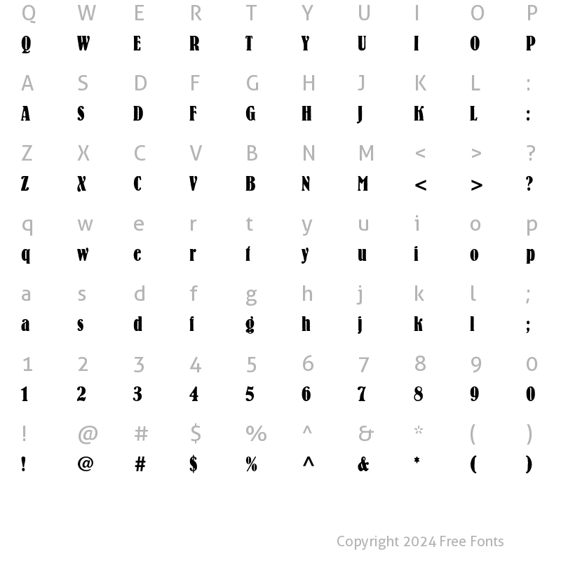 Character Map of Bernhard Std Bold Condensed