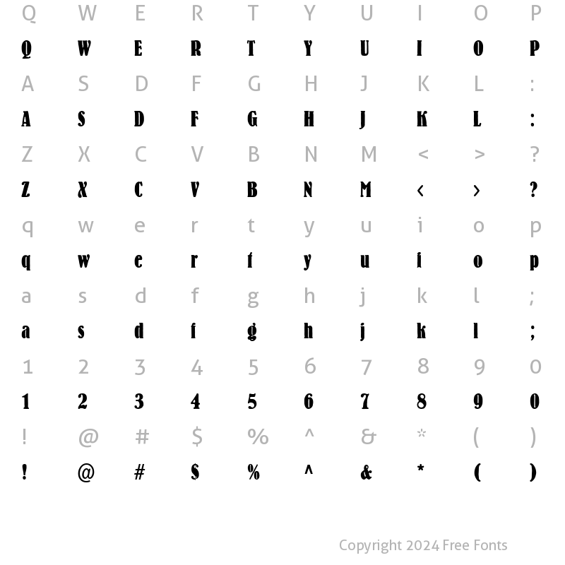 Character Map of BernhardCondensed DB Regular