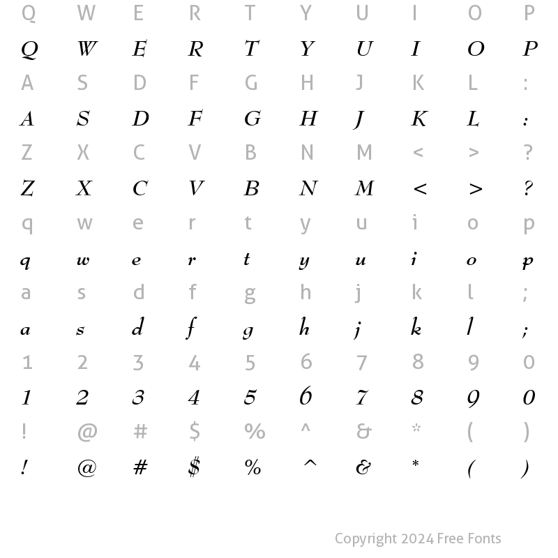 Character Map of BernhardMod BT Bold Italic