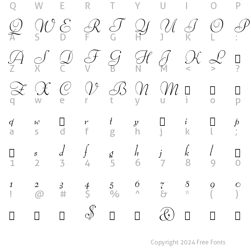 Character Map of BernhardMod ItSwash BT Italic Swash