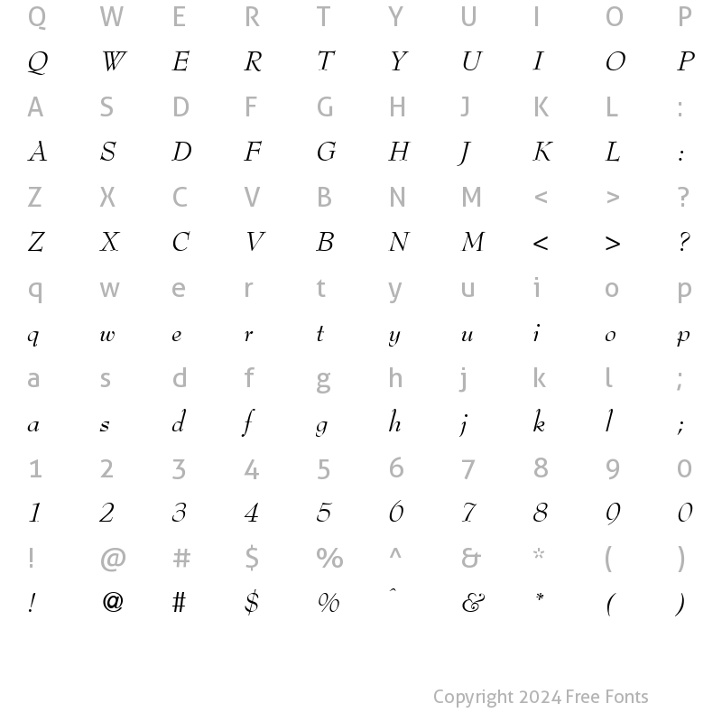 Character Map of BernhardModern RegularItalic