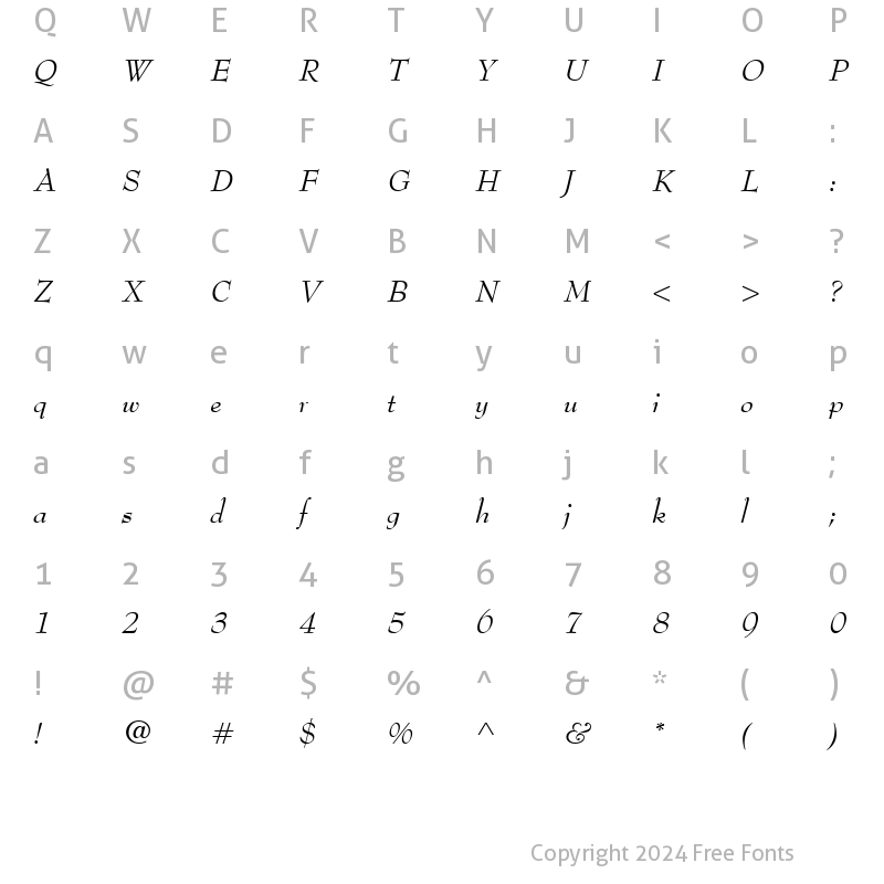 Character Map of BernhardModern RomanItalic