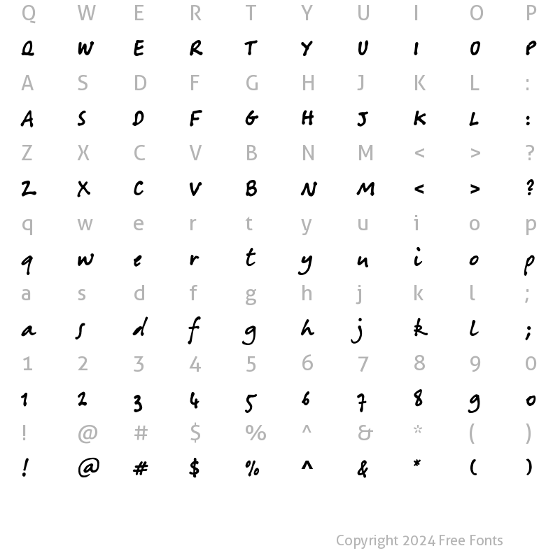 Character Map of Berranger Hand ITC Std Regular