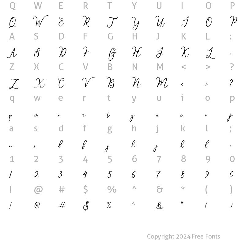 Character Map of Berrylina Script Regular