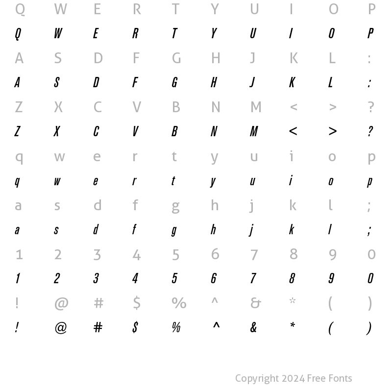 Character Map of Berthold Akzidenz Grotesk BE Co Medium Italic