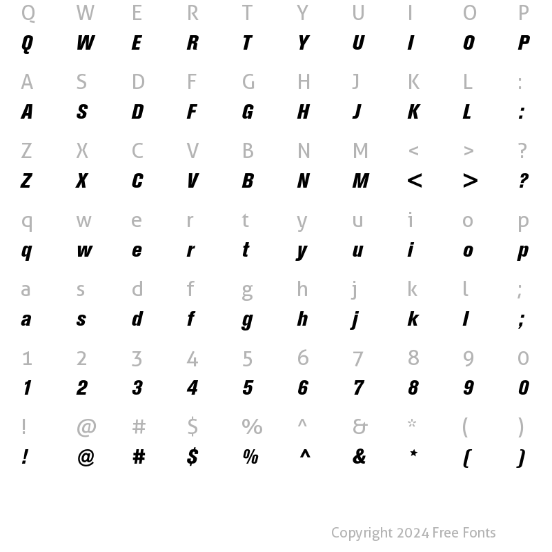 Character Map of Berthold Akzidenz Grotesk Extra Bold Condensed Italic