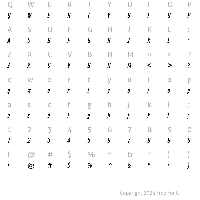 Character Map of Berthold Akzidenz Grotesk Medium Condensed Italic