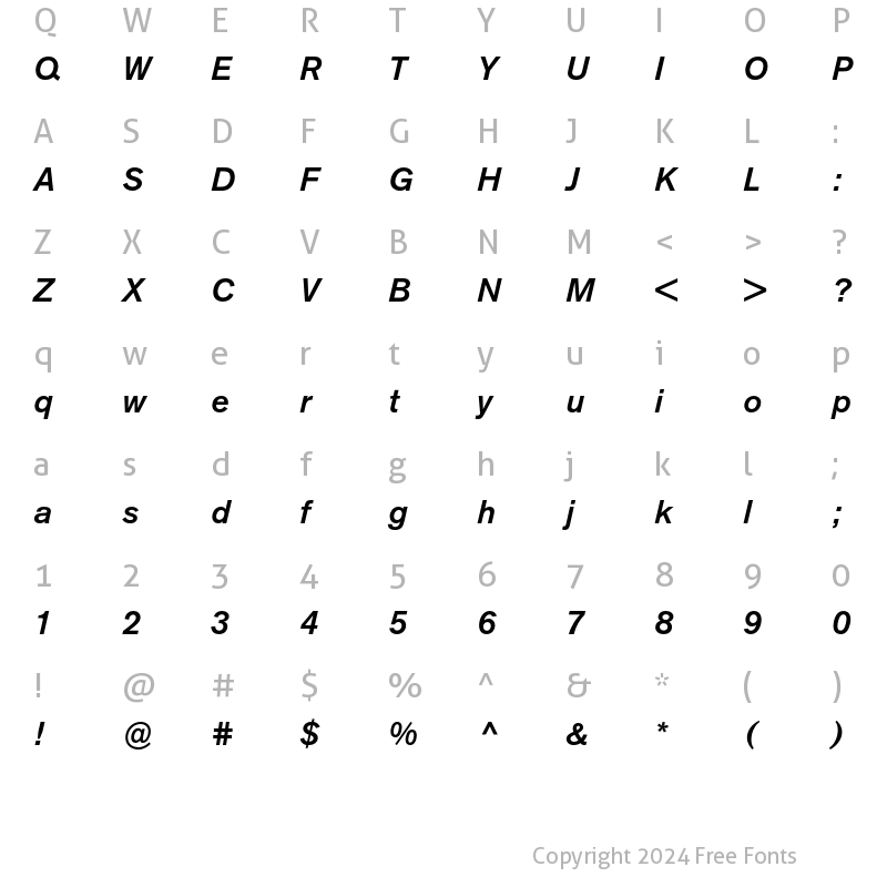 Character Map of Berthold Akzidenz Grotesk Medium Italic