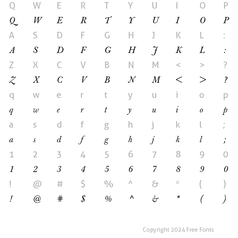 Character Map of Berthold Baskerville Book Italic