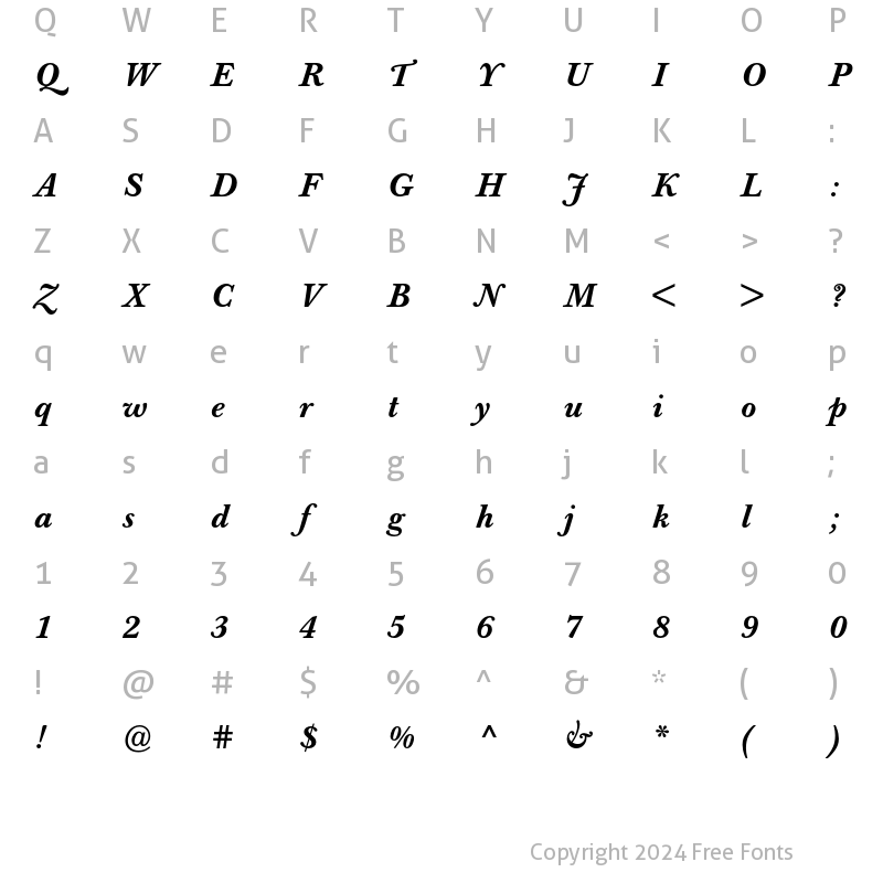 Character Map of Berthold Baskerville Book Medium Italic