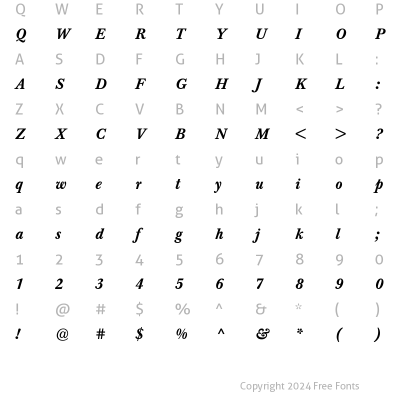 Character Map of Berthold Baskerville Medium Italic