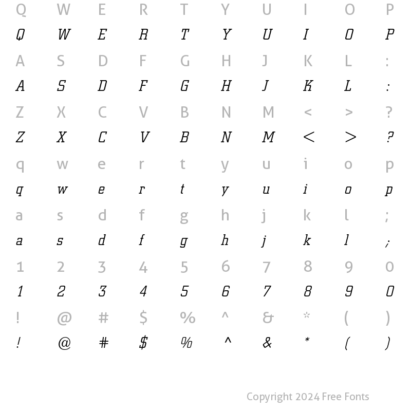 Character Map of Berthold City Light Italic