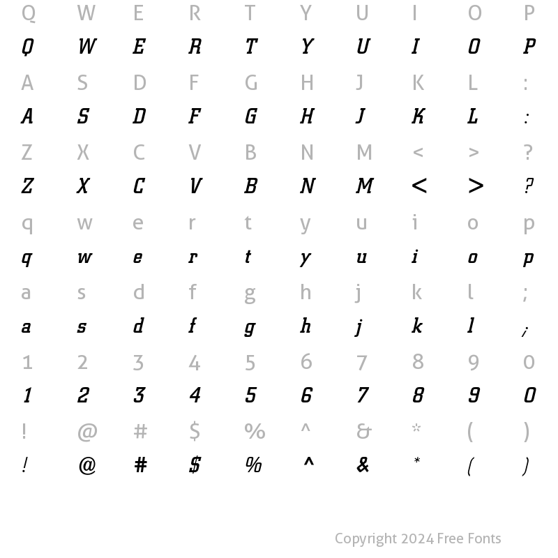 Character Map of Berthold City Medium Italic