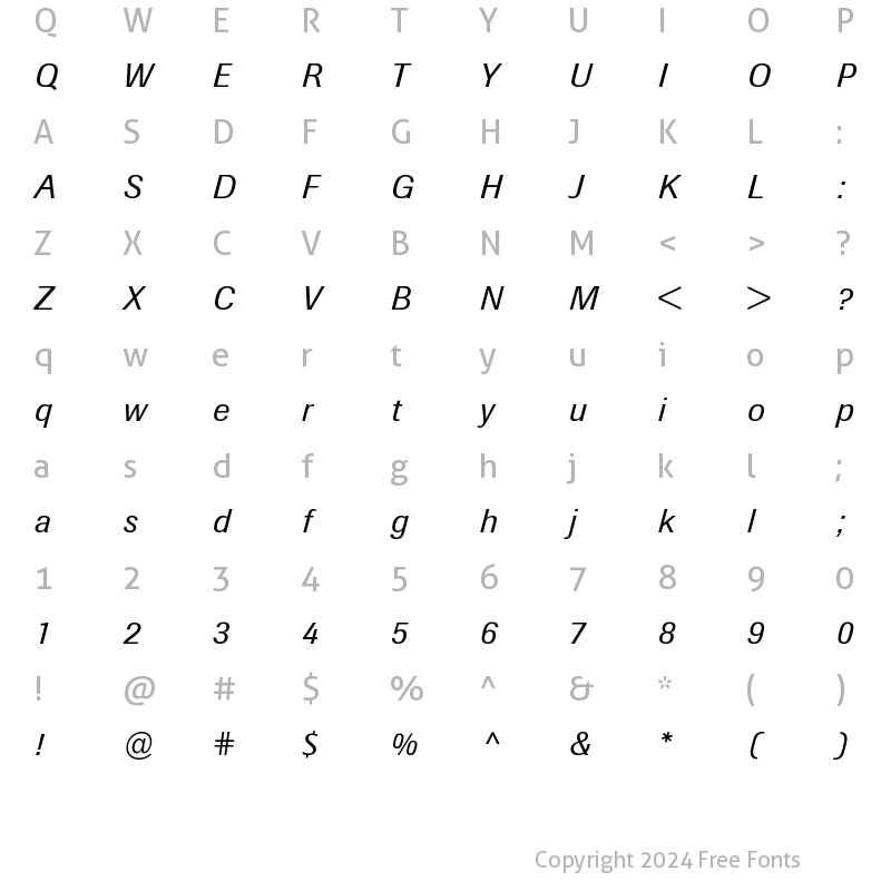 Character Map of Berthold Imago Book Italic