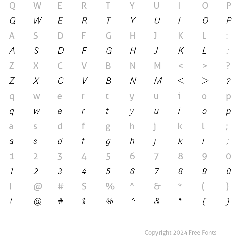 Character Map of Berthold Imago Light Italic