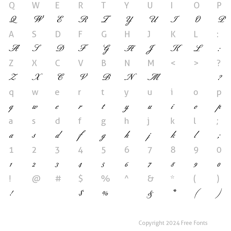 Character Map of Berthold Script Regular Bold Italic