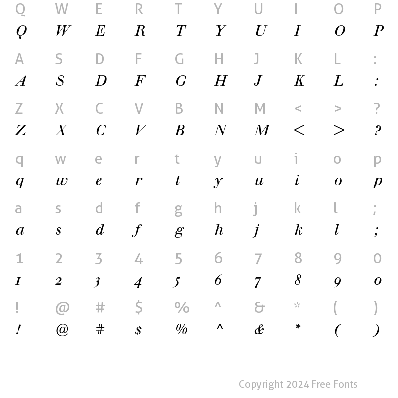 Character Map of Berthold Walbaum Book Italic OsF