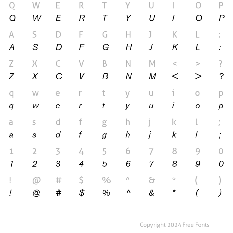 Character Map of BertholdAkzidenzGroteskBE RomanItalic