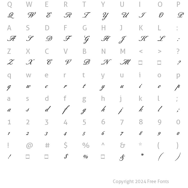 Character Map of BertholdScript-Medium MediumItalic