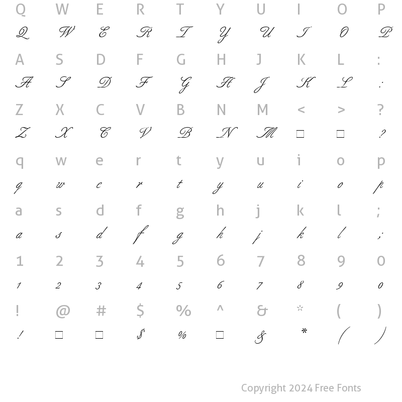 Character Map of BertholdScript RomanItalic