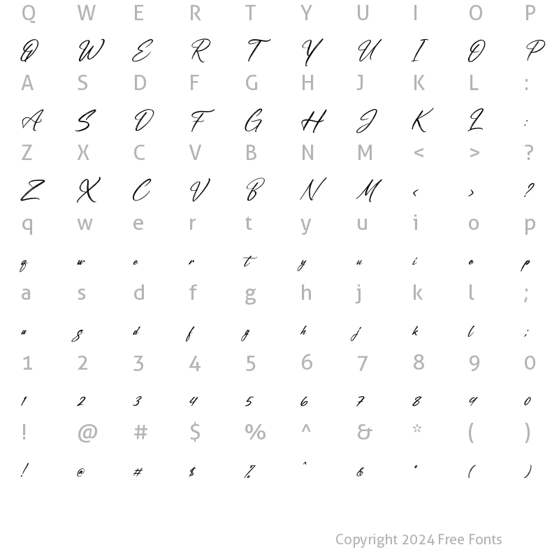 Character Map of Besteec Italic