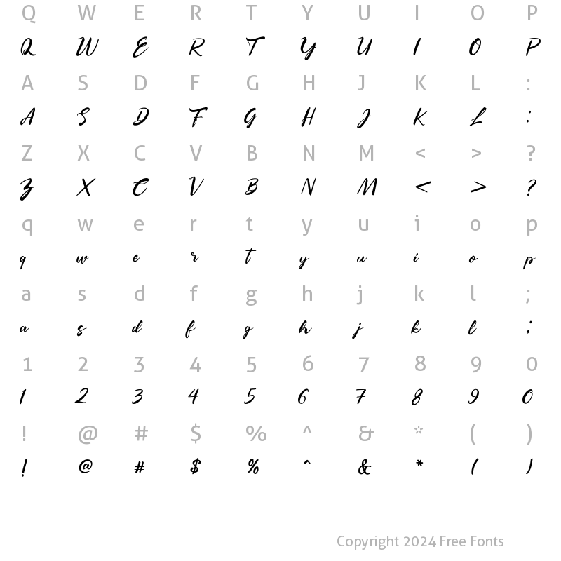 Character Map of Besterline Regular