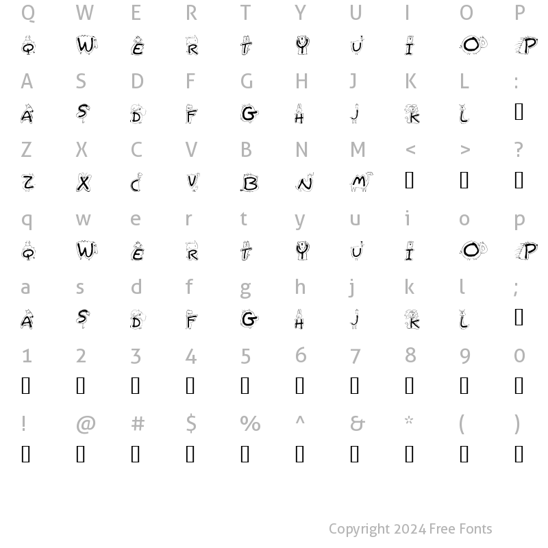 Character Map of Bestioles Regular