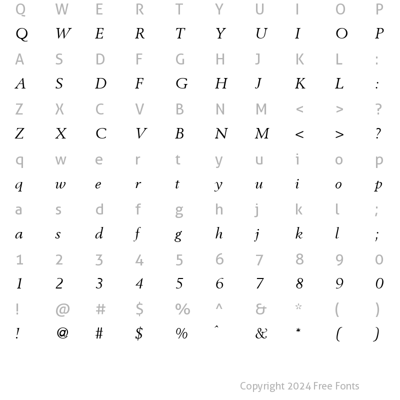 Character Map of Bestseller RegularItalic