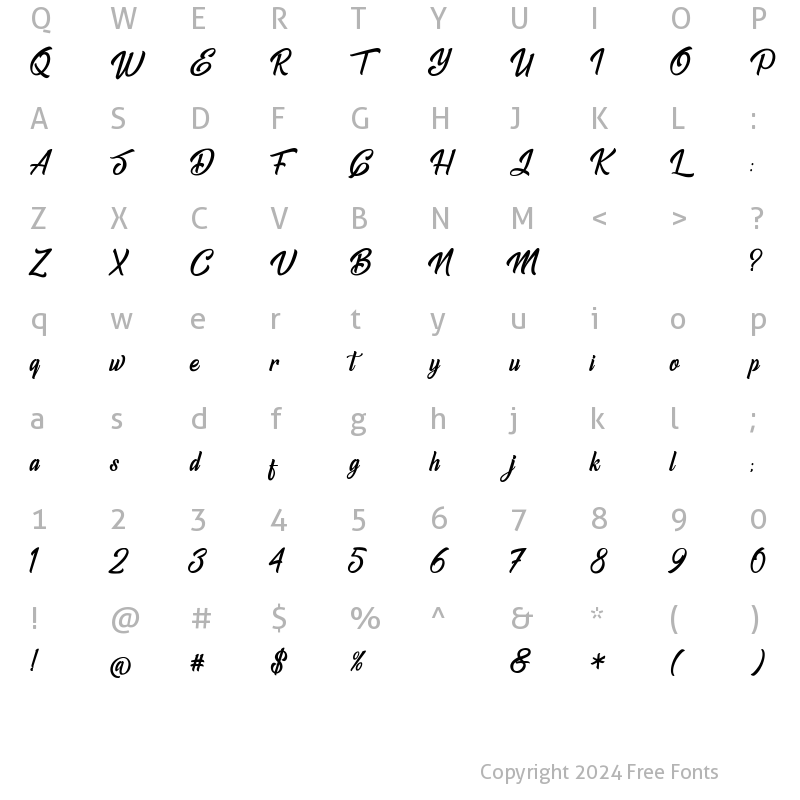 Character Map of Besttalia Regular