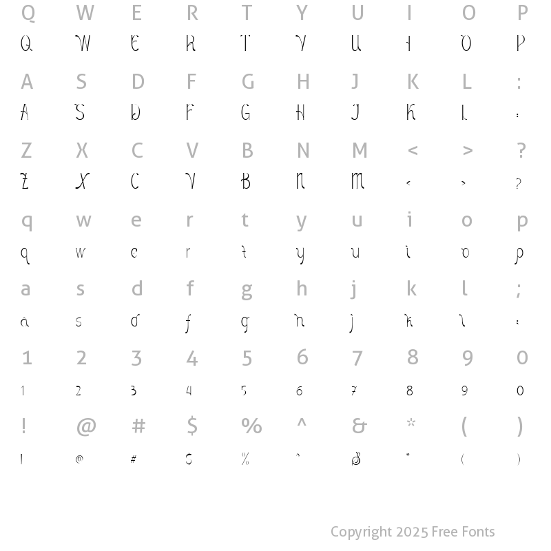 Character Map of Beth Harmone Regular
