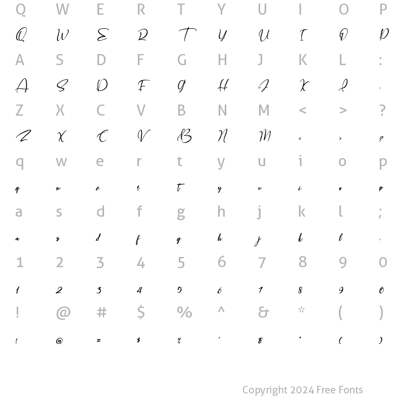 Character Map of Bethania Italic