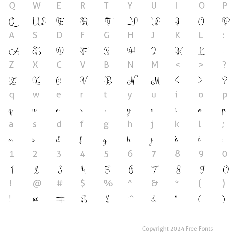 Character Map of Bethanny Script Regular