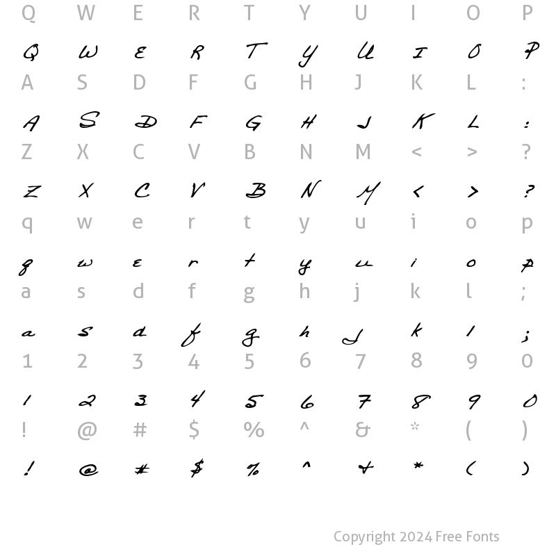 Character Map of BethanysHand Bold Italic