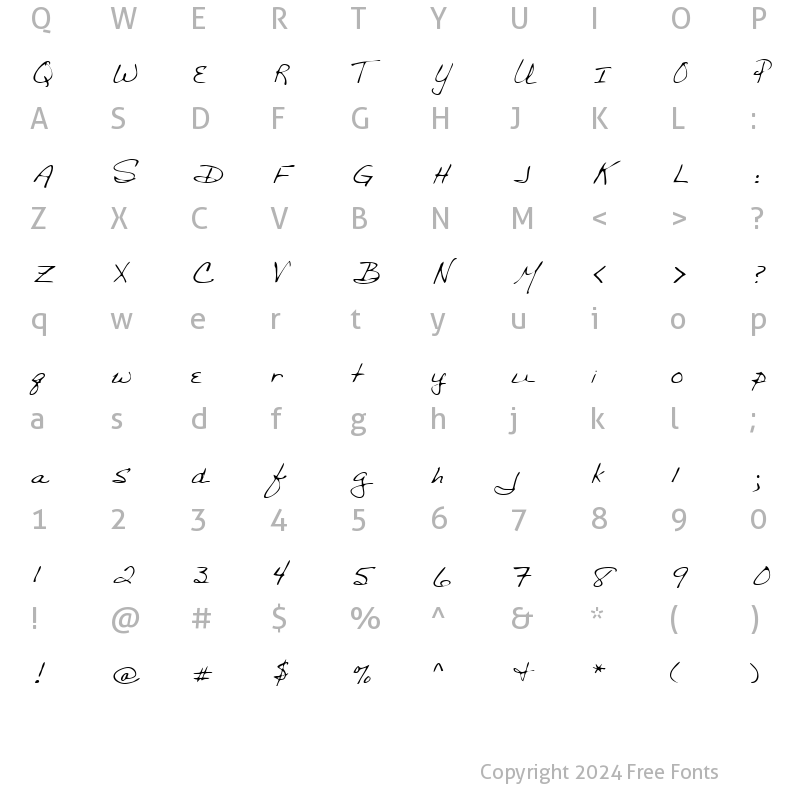 Character Map of BethanysHand Regular