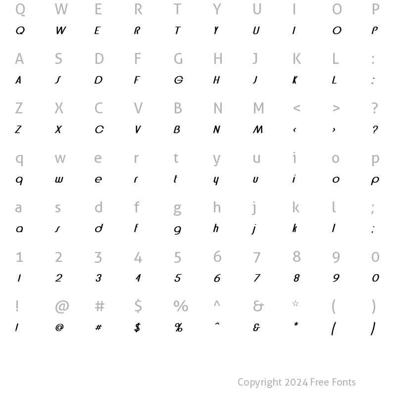 Character Map of Bethel Bold Italic