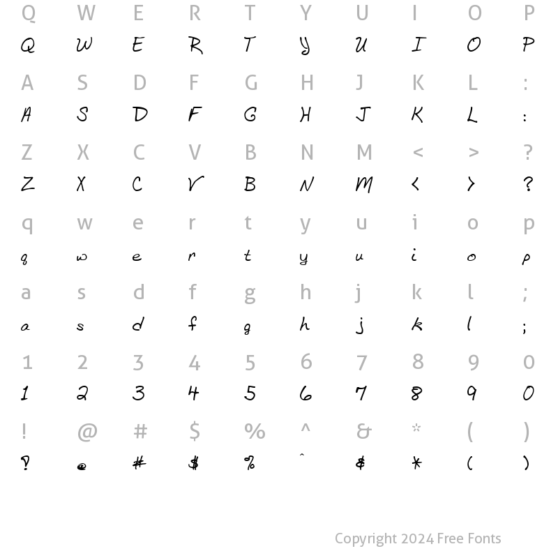 Character Map of BethHand Regular