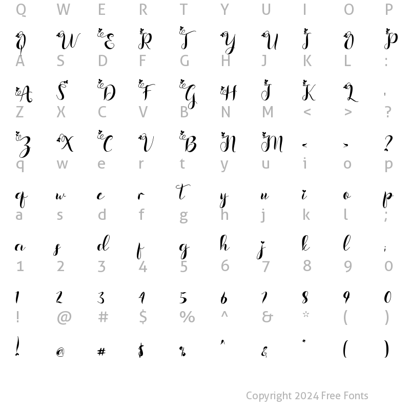 Character Map of Bethlove Regular