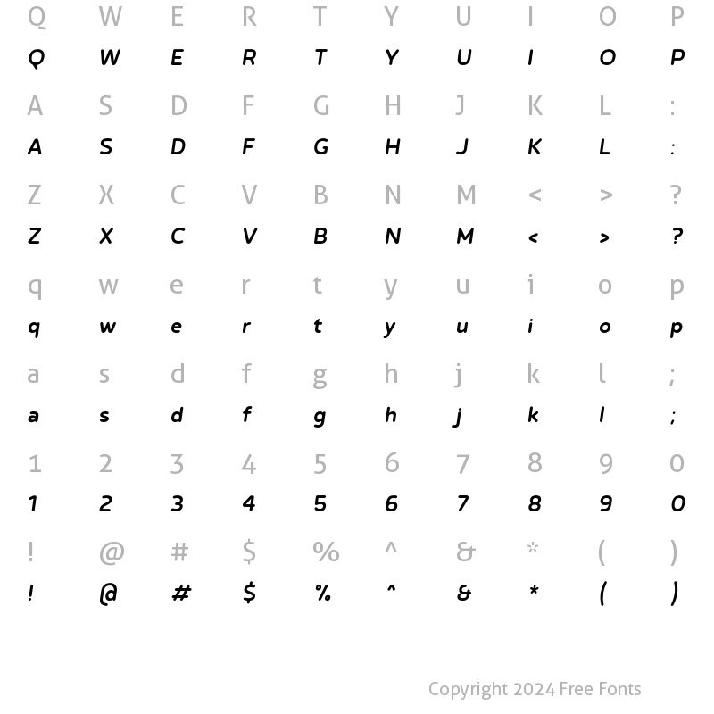 Character Map of Betm Rounded Medium Italic