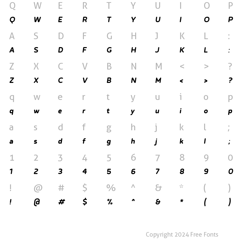 Character Map of Betm Rounded SemiBold Italic