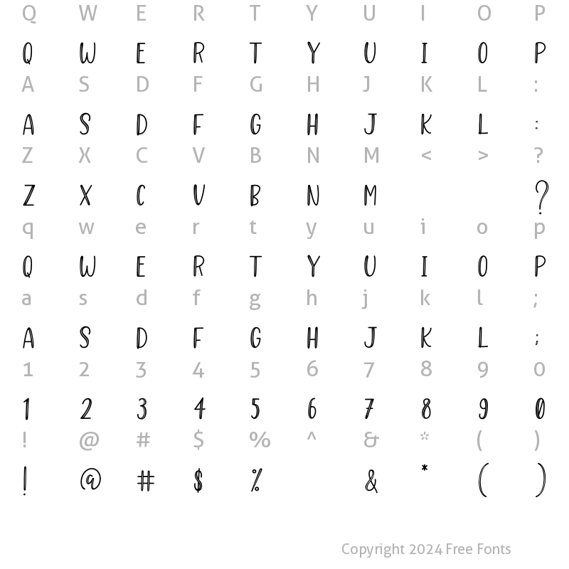 Character Map of Better Caramel Sans Hollow Regular