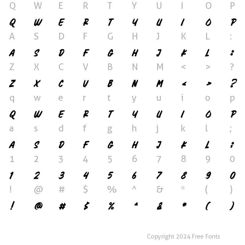 Character Map of Better Faster Italic