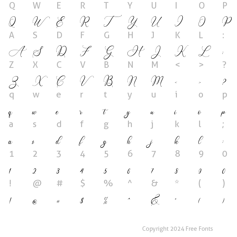 Character Map of Betterlove Script regular