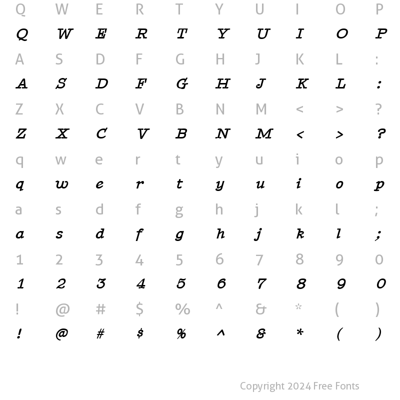 Character Map of BetterTypeRight BoldItalic