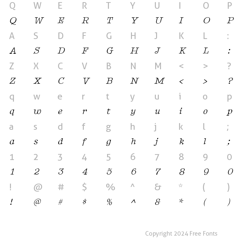 Character Map of BetterTypeRight Italic