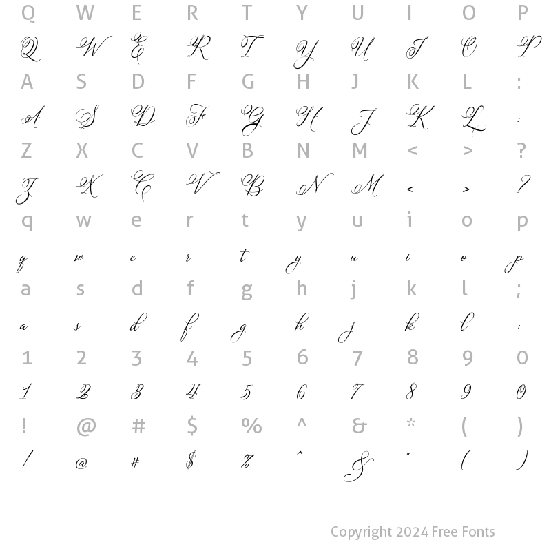 Character Map of Bettrisia Script Bold