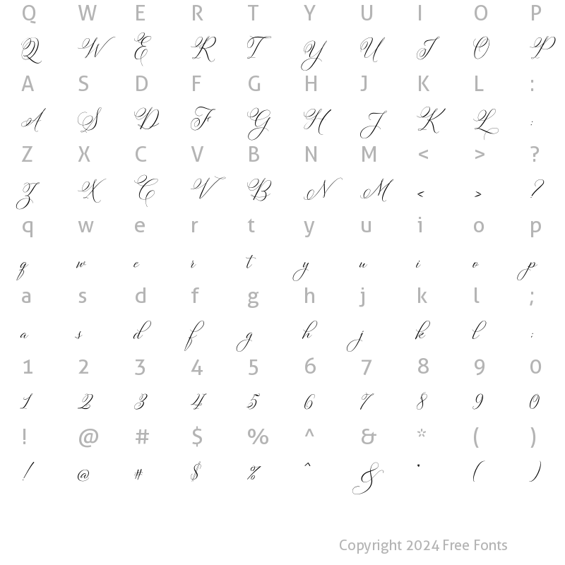 Character Map of Bettrisia Script Regular