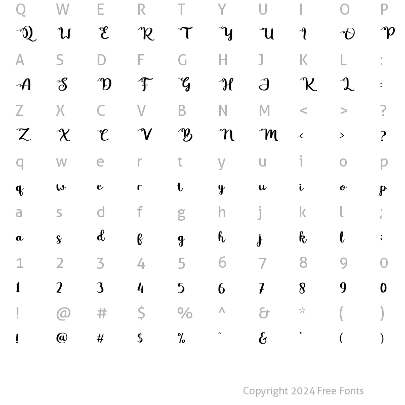 Character Map of Betty Rose Regular