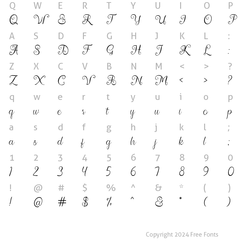 Character Map of Bettyana Script Regular