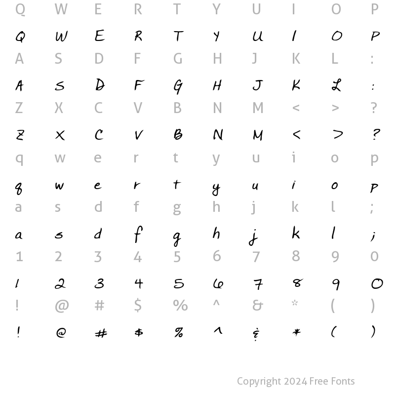 Character Map of BettysHand Bold Italic